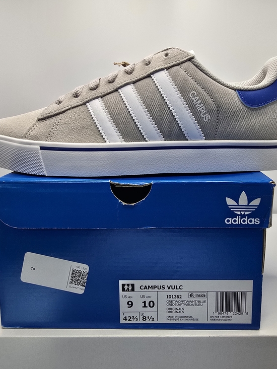 adidas Other - adidas Campus Vulc Light Gray and White Low-Top Sneaker with Blue Heel